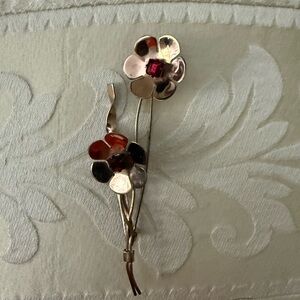 Coro Red and Gold Floral Brooch